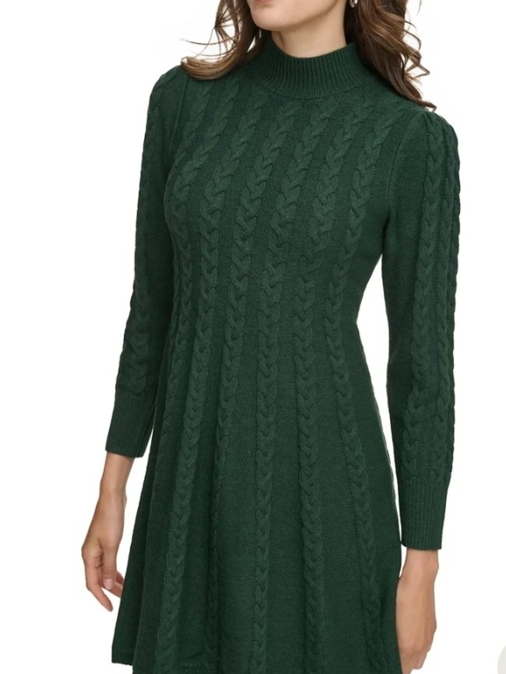 Jessica Howard Dark Green Cable Knit Luxe Sweater Dress Fit Flare Midi Dress